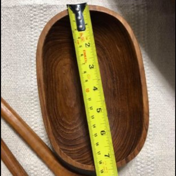 Oblong Teak Wood from Thailand Salad Bowl Set Service for 4 & Serving Utensils - Picture 6 of 10